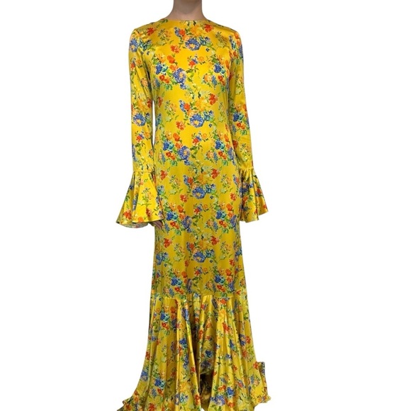 Caroline Constas Long Formal Gown Trumpet Silk Floral Boho Flare Size Large - Picture 8 of 8
